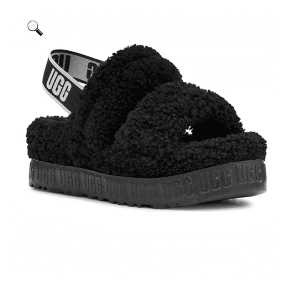 UGG Black Fluffy Sandals